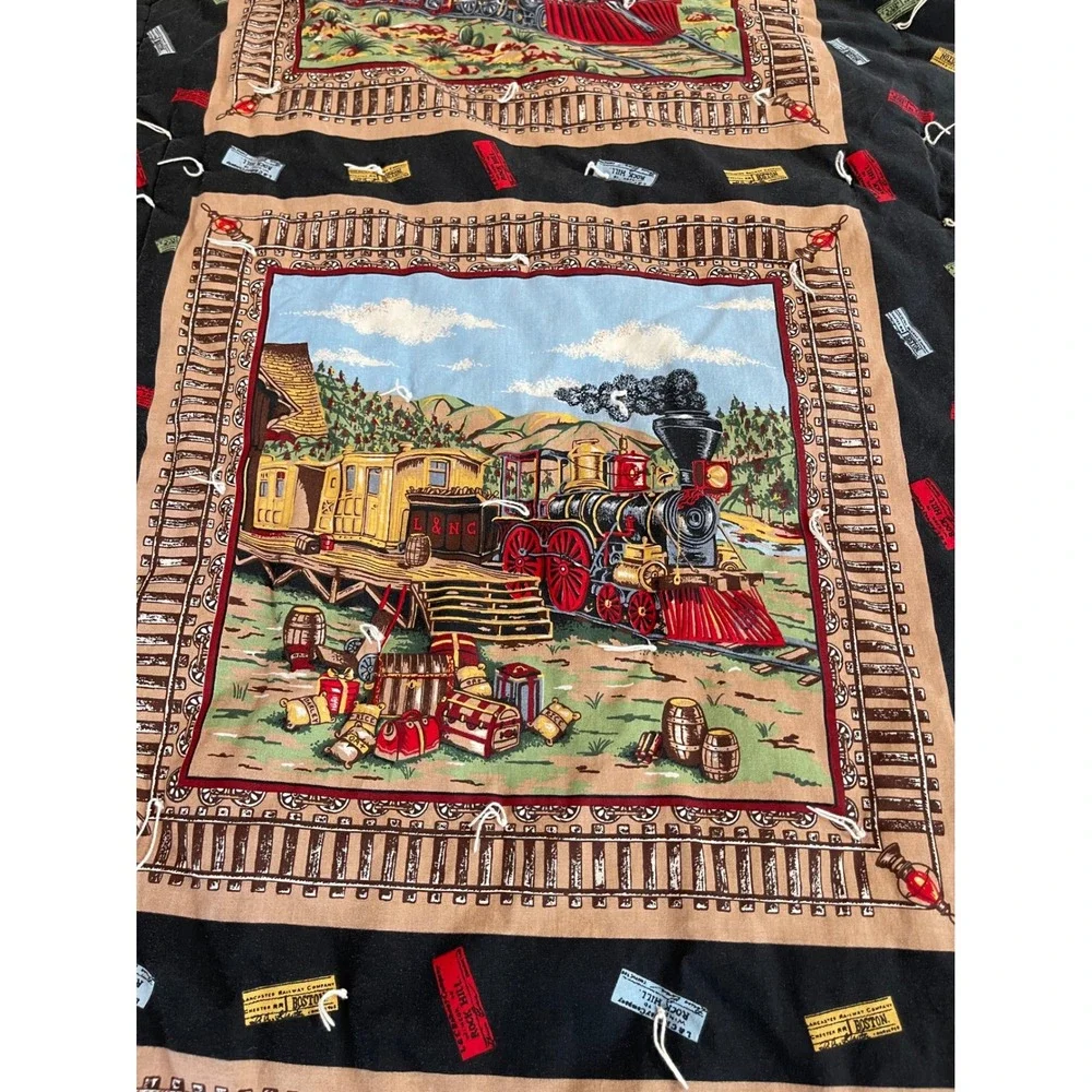 Vintage Steam Engine Locomotive Train Quilted Throw Blanket 48x40 Railroad Theme